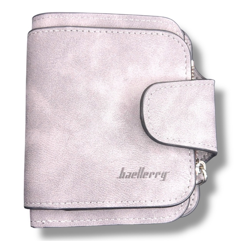 Baellerry Light Grey Faux Suede Folding Wallet Adult Unisex Travel